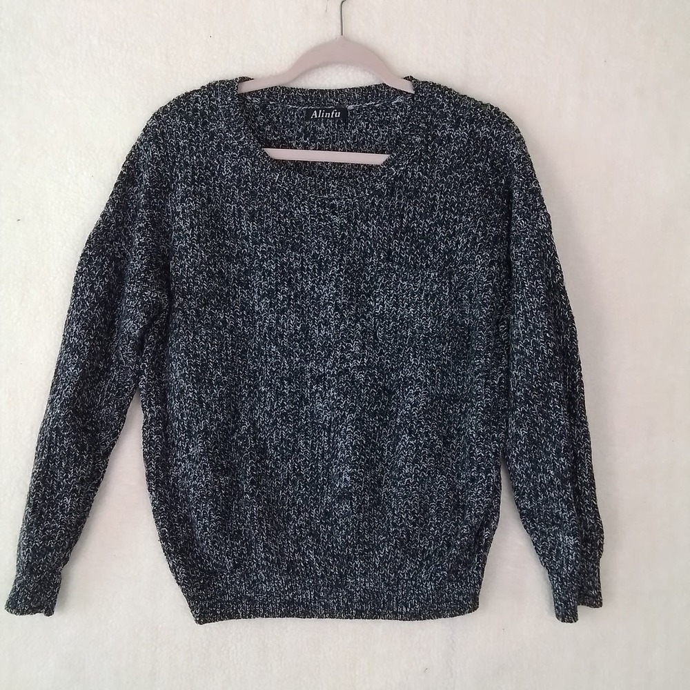 Alinfu Men's Crew Neck Knit Sweater Size Large‎ in Black, White